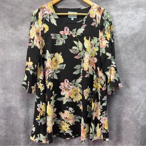 Skies Are Blue Floral Bell Long Sleeve High Waist Lined Dress Size Small